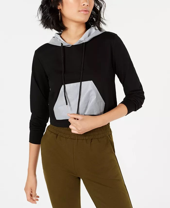 Waisted Women's Reflective-Contrast Hoodie Black Size X-Large