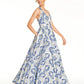 Speechless Juniors' Metallic Floral Brocade Halter Gown Med Blue Size 7
