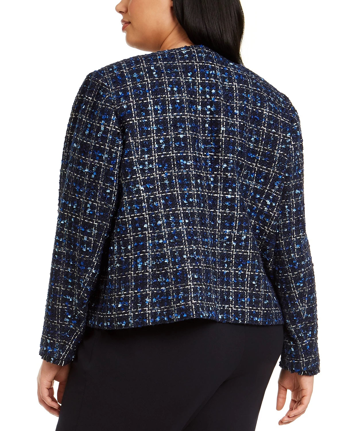 Calvin Klein Women's Blue Frayed Plaid Suit Wear To Work Jacket Blue Size 18W