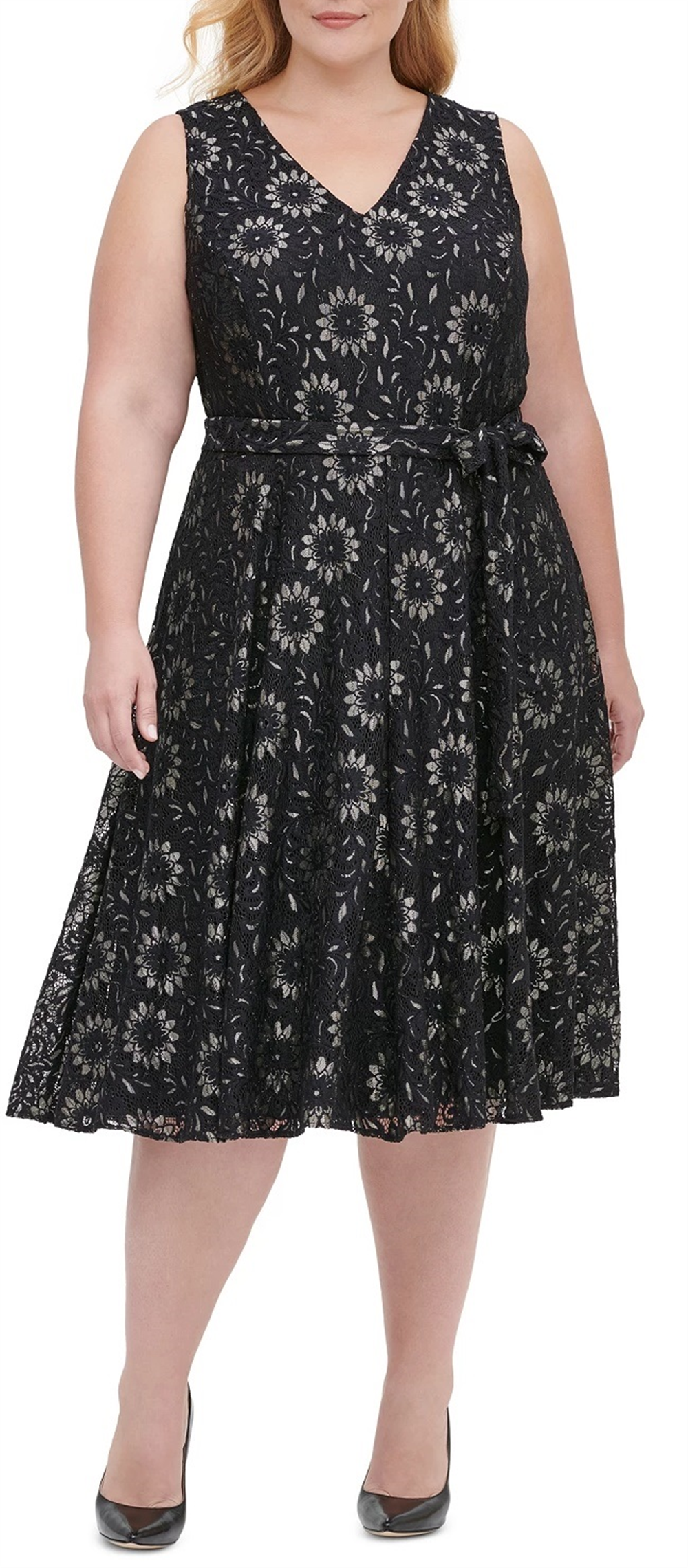 Tommy Hilfiger Women's Floral Sleeveless V Neck Party Dress Gray Size 22W