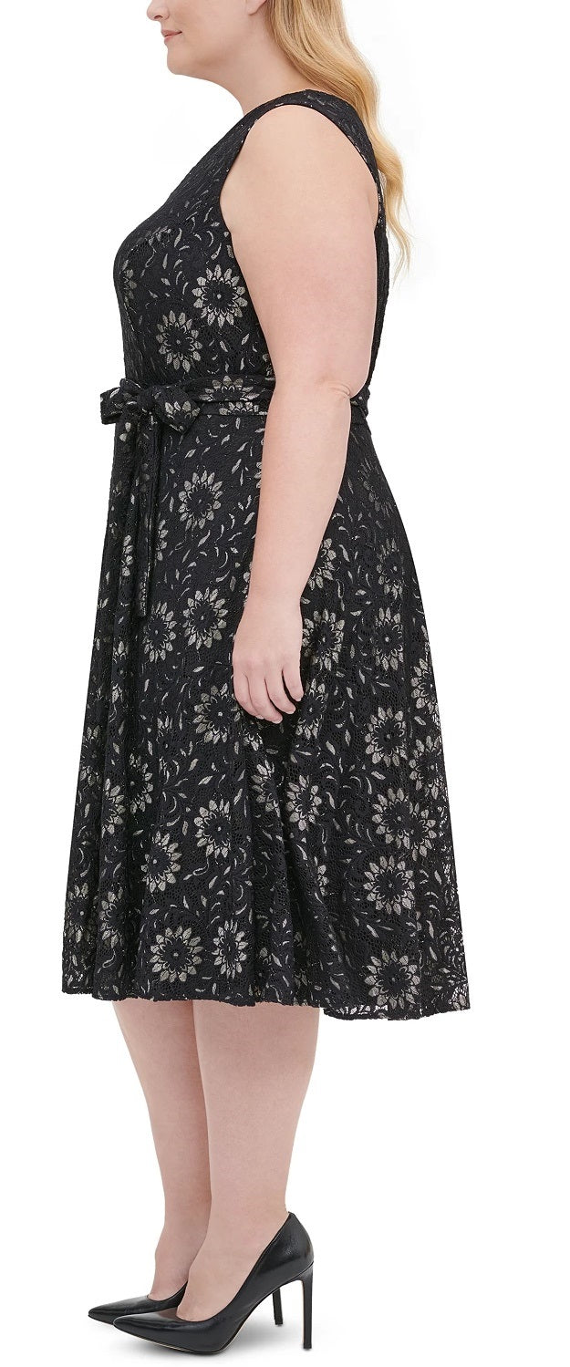 Tommy Hilfiger Women's Floral Sleeveless V Neck Party Dress Gray Size 22W