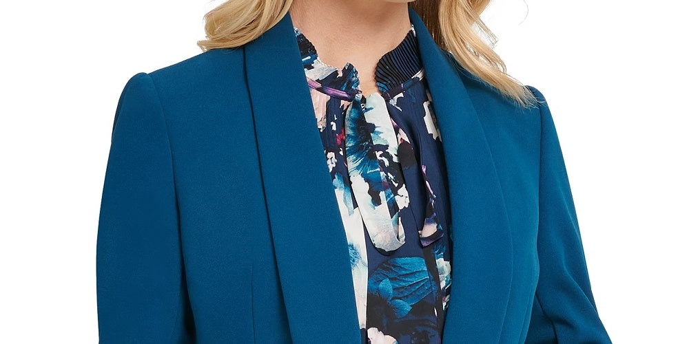 DKNY Women's Open Ruched Sleeve Blazer Blue Size 4 Petite