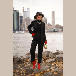 Black Pinstripes Suit Pants – Women’s Tailored Office Trousers