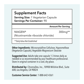 TRU NIAGEN Patented NAD+ Supplement for Anti Aging and Cell Regeneration, 300 mg Niagen, 90 Servings | Supports Cellular Energy, Brain, Muscle | Nicotinamide Riboside (NR) Take 1 Daily | 1 Bottle