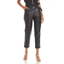 Lucy Paris Women's Faux Leather Paperbag-Waist Casual Pants