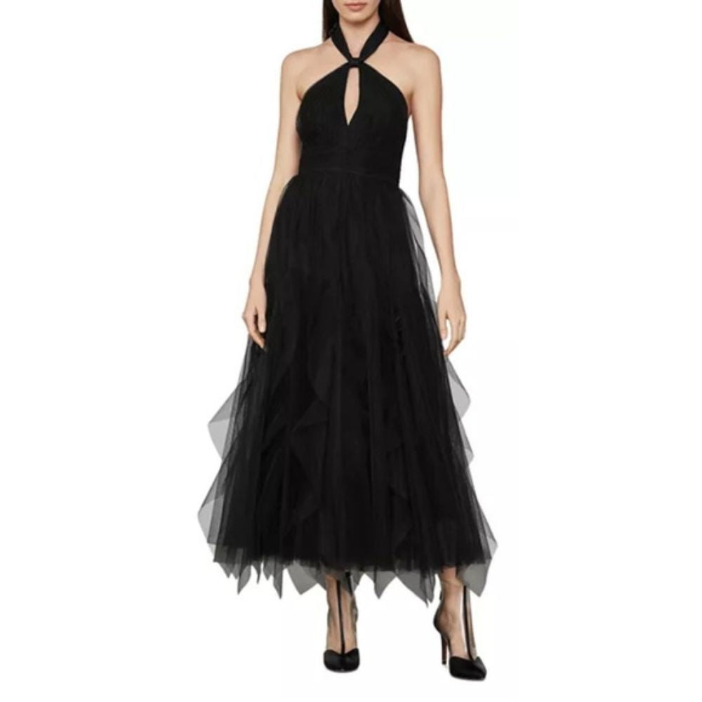BCBGMAXAZRIA Women's EVE Tulle Halter Evening Dress Black