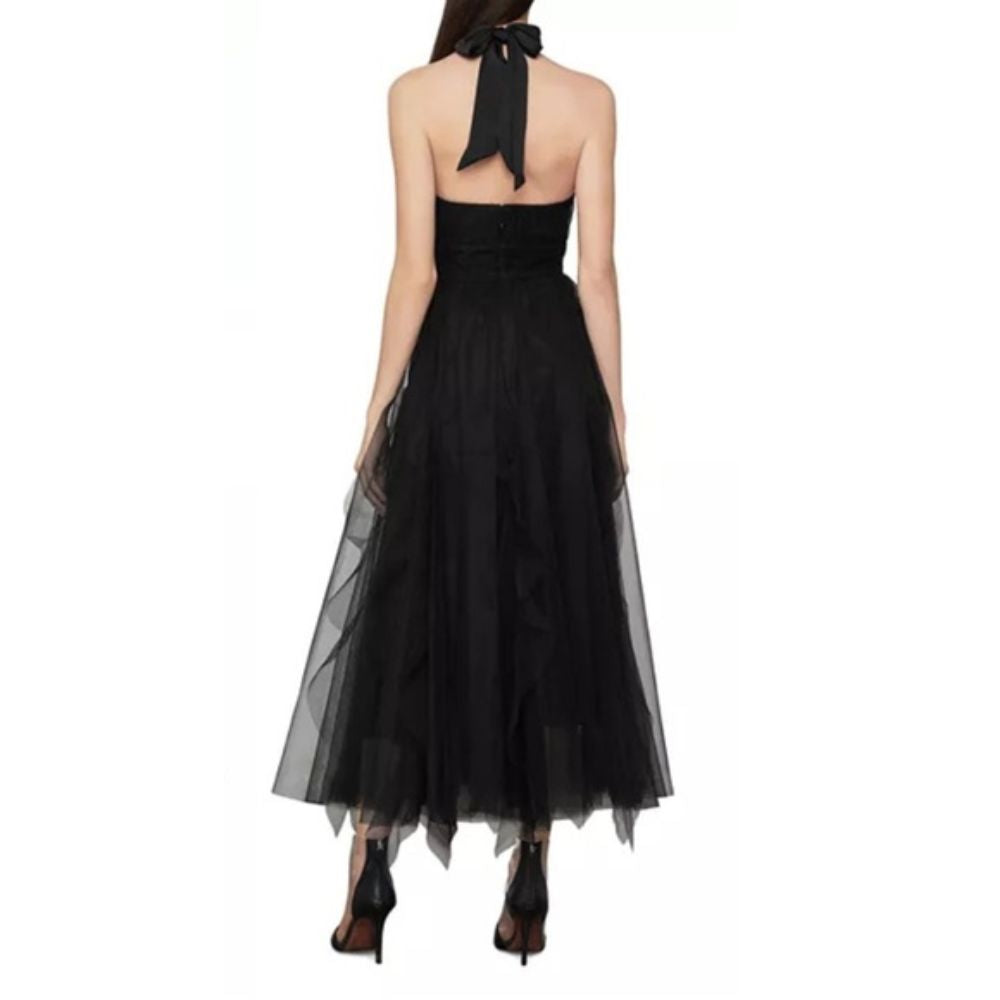 BCBGMAXAZRIA Women's EVE Tulle Halter Evening Dress Black