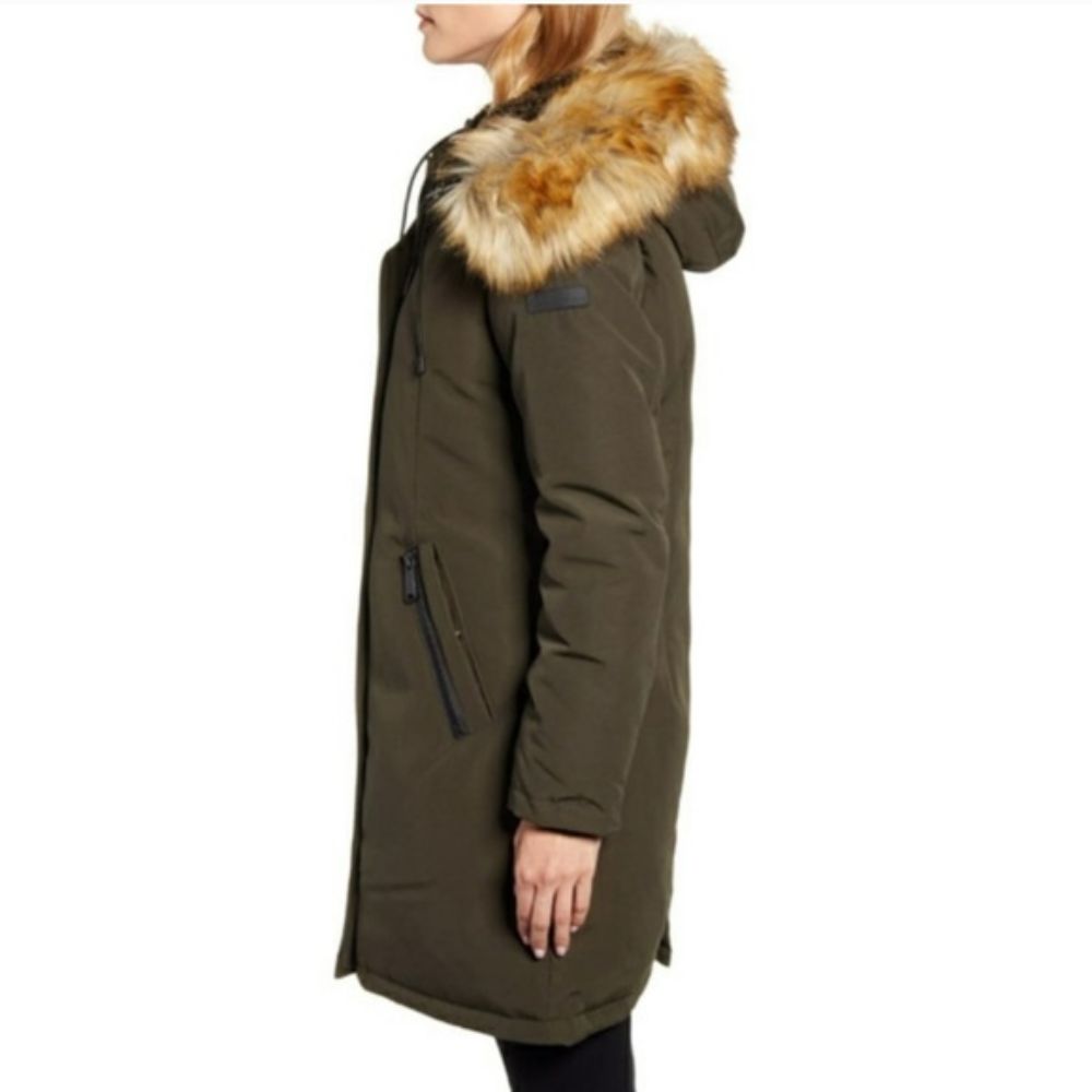 Sam Edelman Women's Faux Fur Trim Down Jacket Green