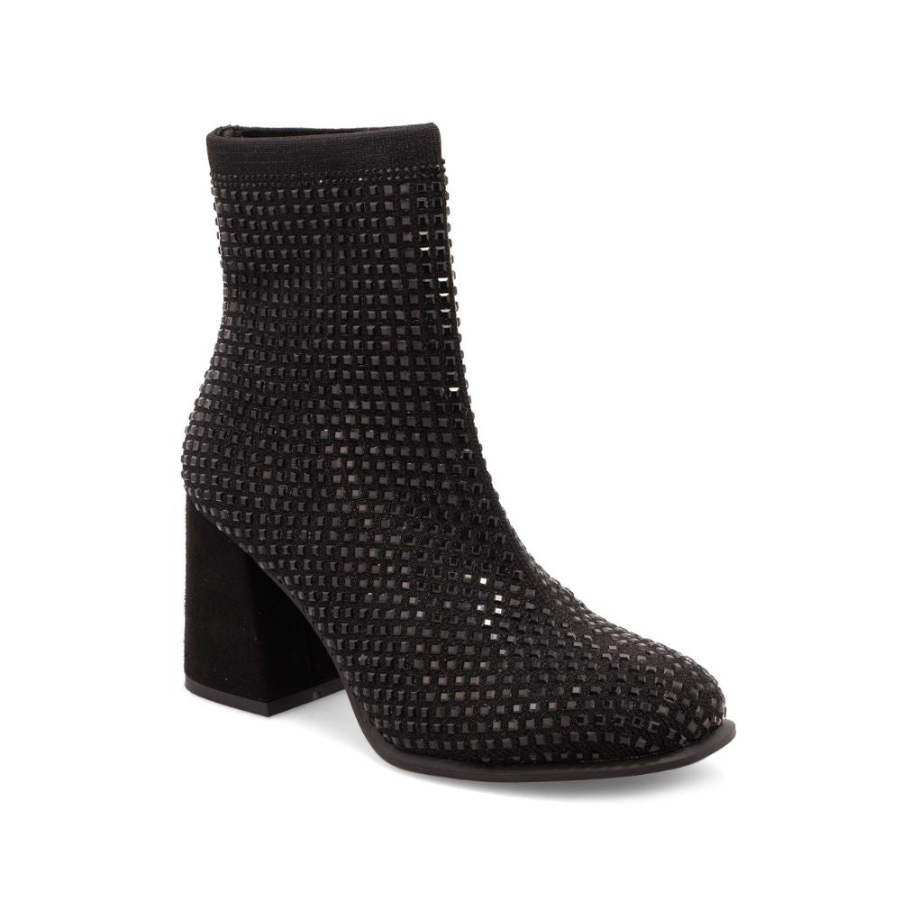 Mia Women's Piana Block-Heel Rhinestone Knit Booties - Black