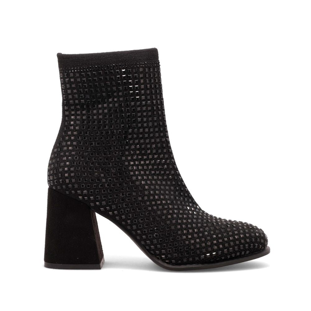Mia Women's Piana Block-Heel Rhinestone Knit Booties - Black
