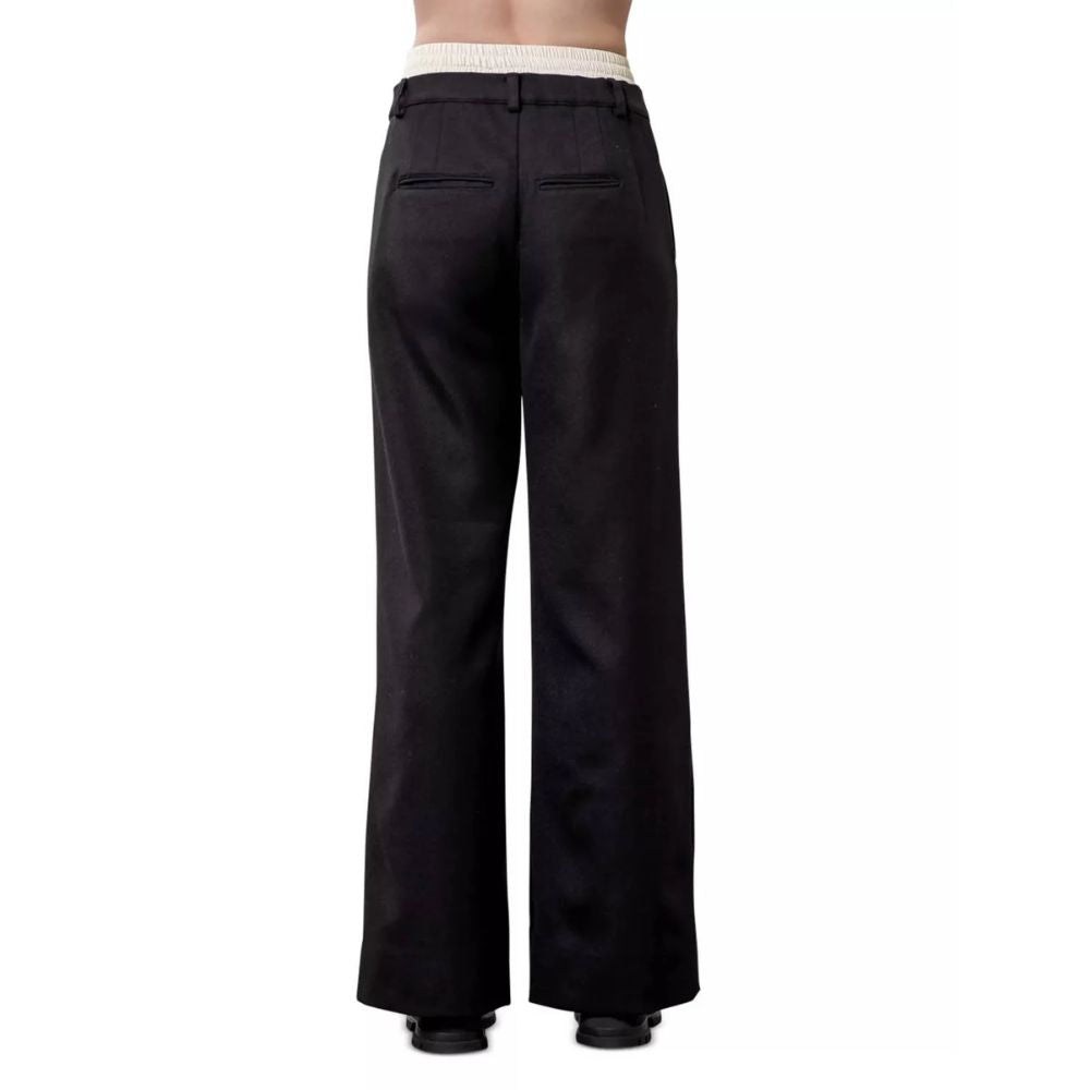 Moon River Layered Waistband Pants Black