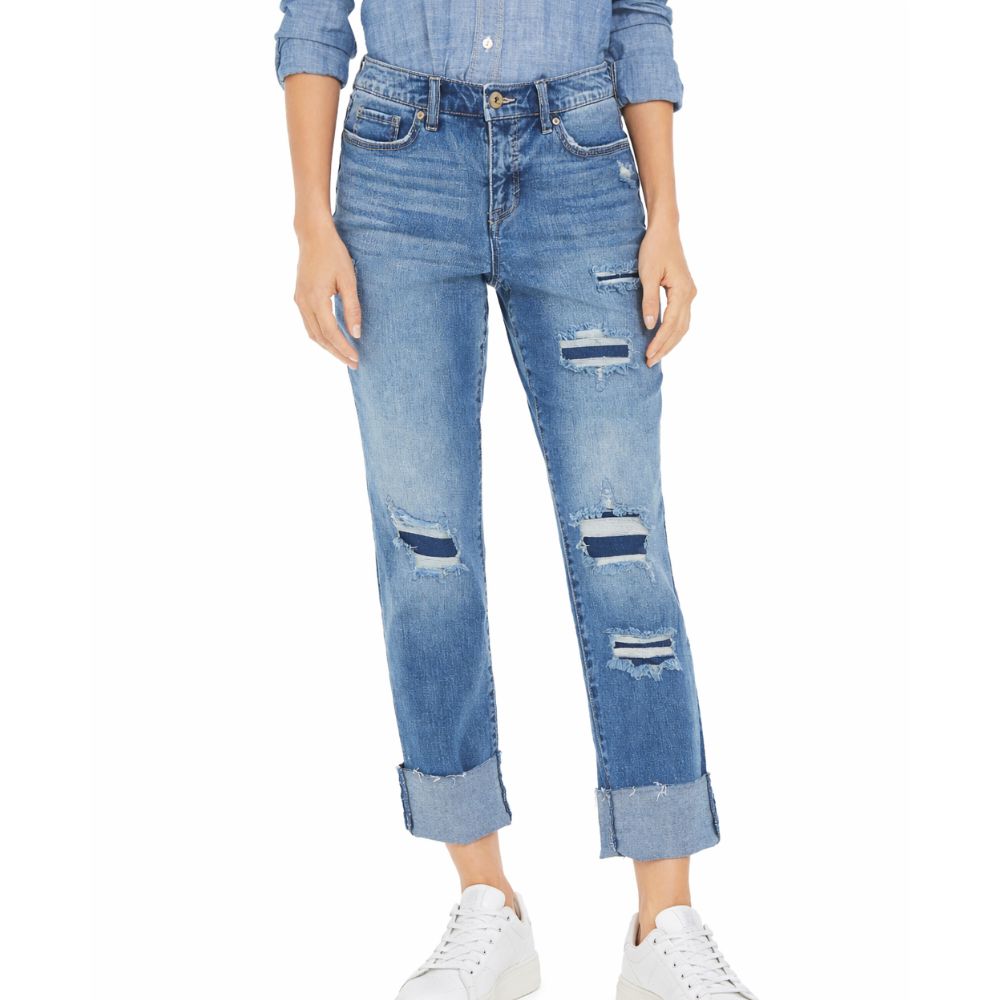 Style & Co Women's Ripped Crop Straight Jeans Blue Size 2