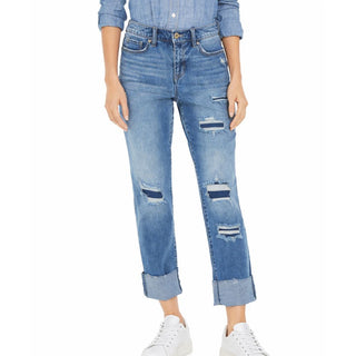 Style & Co Women's Ripped Crop Straight Jeans Blue Size 2