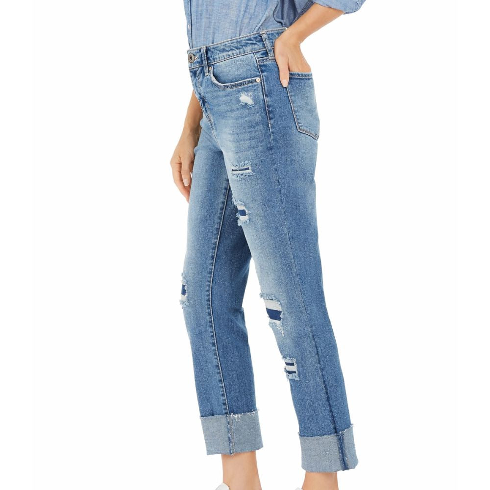 Style & Co Women's Ripped Crop Straight Jeans Blue Size 2