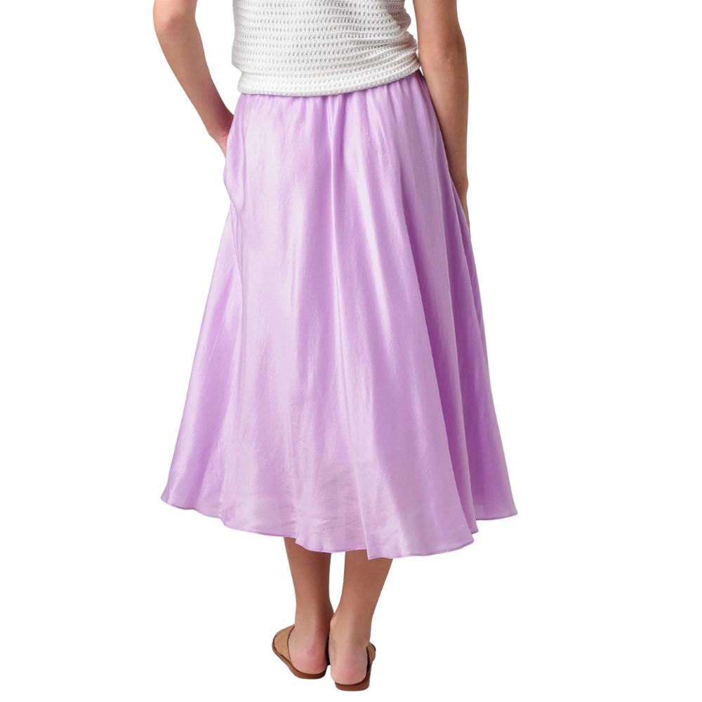 VINCE Gathered Silk Pull-On Midi Skirt Lilac