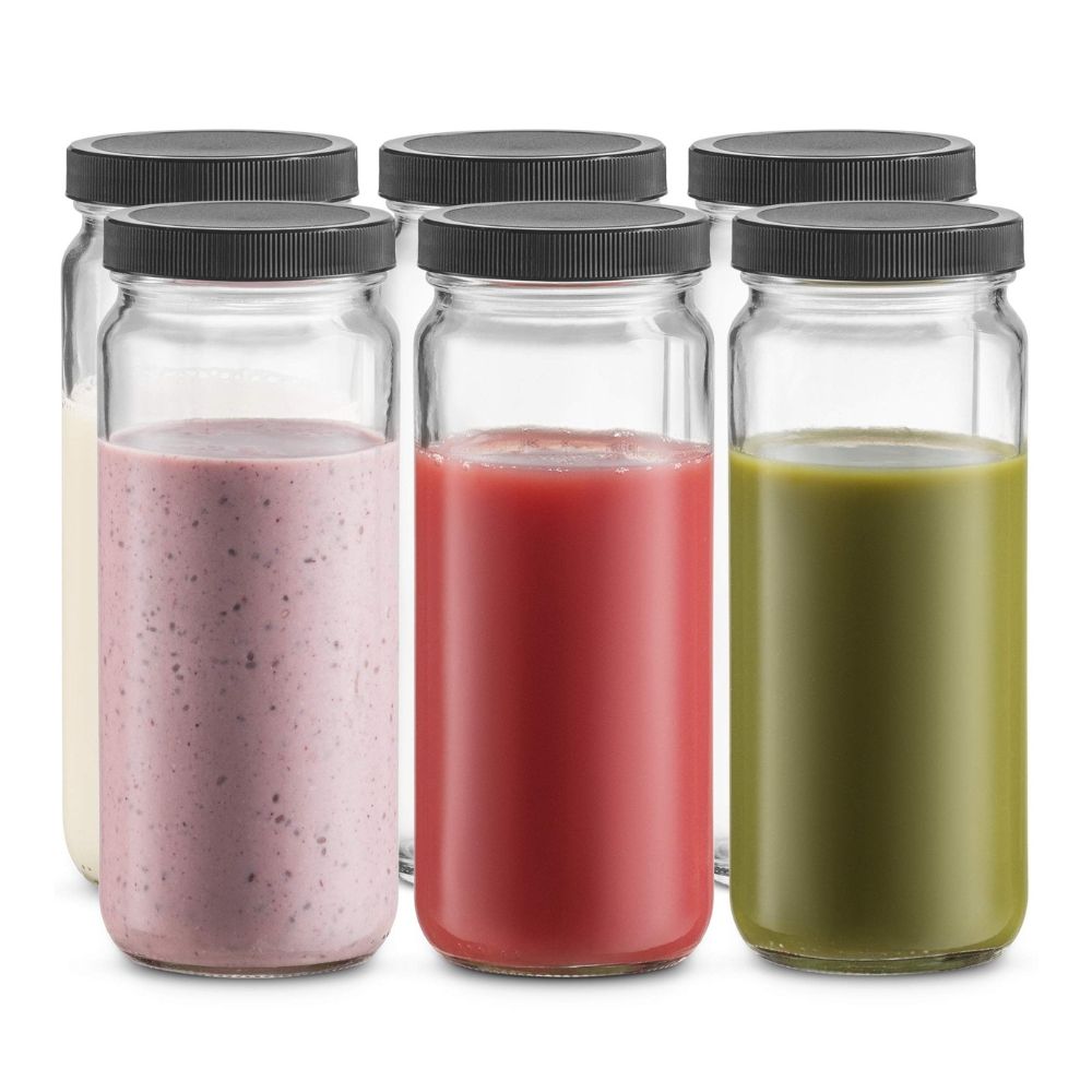 Travel Glass Drinking Bottle Mason Jar 16 Ounce [6-Pack]