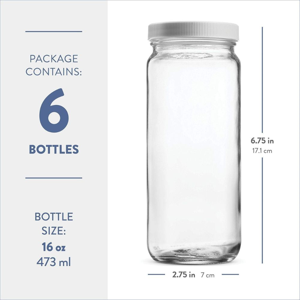 Travel Glass Drinking Bottle Mason Jar 16 Ounce [6-Pack]