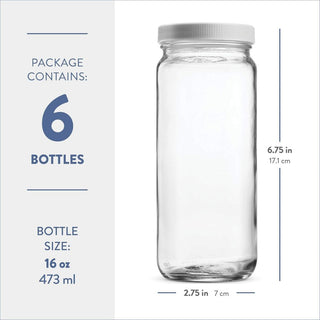 Travel Glass Drinking Bottle Mason Jar 16 Ounce [6-Pack]