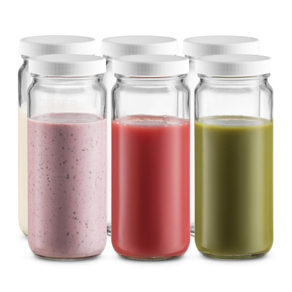 Travel Glass Drinking Bottle Mason Jar 16 Ounce [6-Pack]