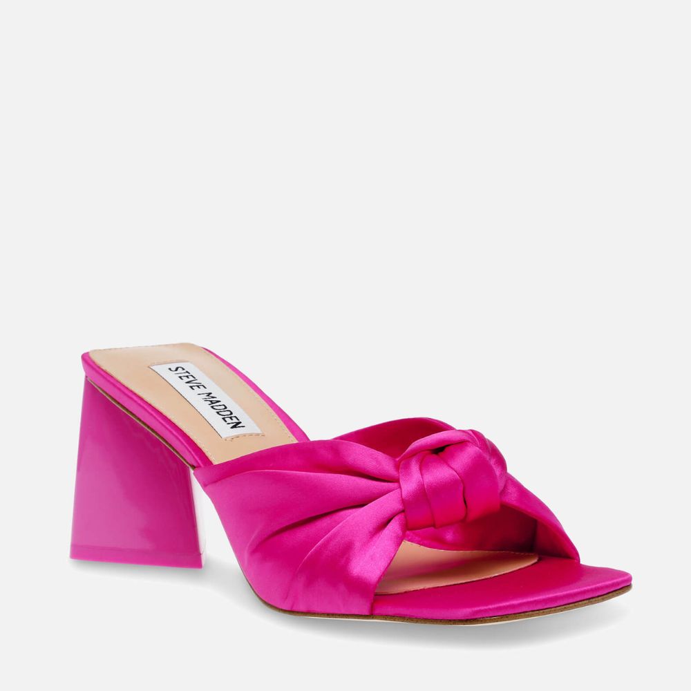 Steve Madden Women’s Satin Knot Heeled Slide Sandals – Pink