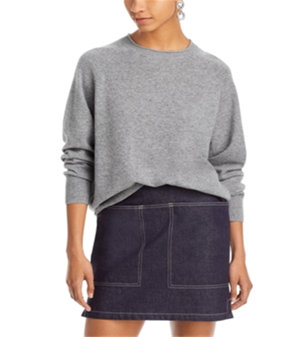 C by Bloomingdale's Cashmere Rolled Edge Crewneck Cashmere Sweater Gray Size L
