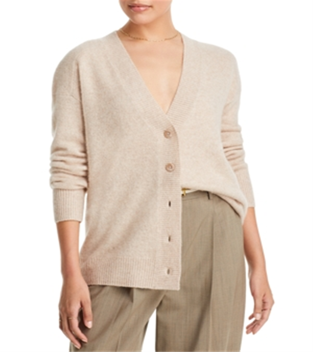 C by Bloomingdale's Cashmere Oversized V-Neck Brushed Cashmere Cardigan Beige Size L