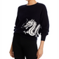 Aqua Cashmere Wrap Around Dragon Intarsia Crewneck Cashmere Sweater Black Size S