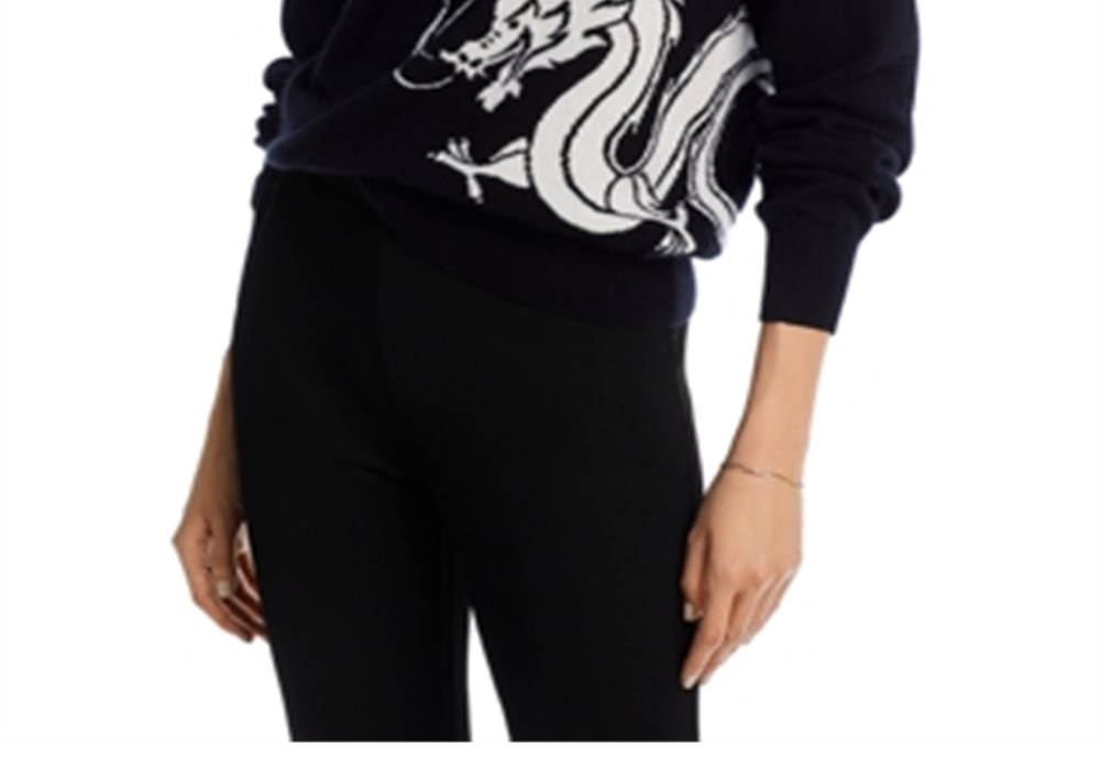 Aqua Cashmere Wrap Around Dragon Intarsia Crewneck Cashmere Sweater Black Size S