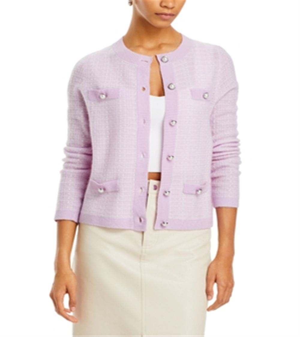 C by Bloomingdale's Cashmere Tweed Stitch Crewneck Cardigan Blue Size XL