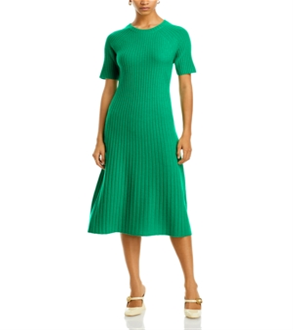 C by Bloomingdale's Cashmere Ribbed Midi Cashmere Dress Green Size XL