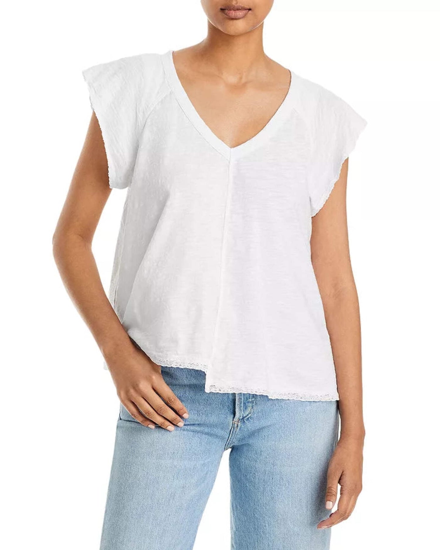 Wilt Asymmetric Lace Trim Tee White Size XS