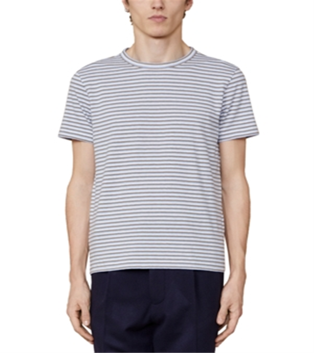 Officine Generale Short Sleeve Striped Tee Beige Size 4XL