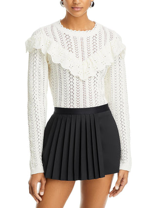 Lost and Wander Irina Scalloped Pointelle Cardigan White