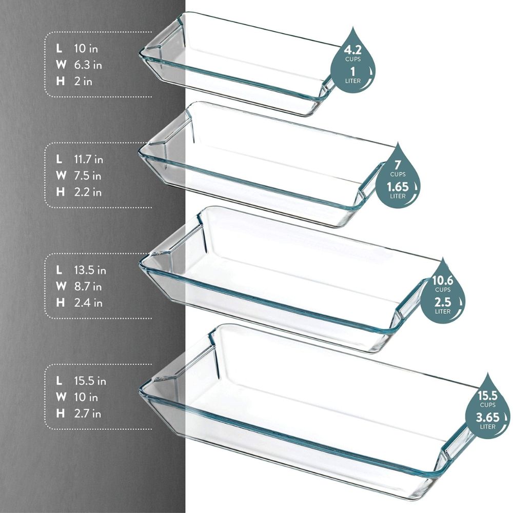 4-Piece Rectangular Glass Casserole Dish Set