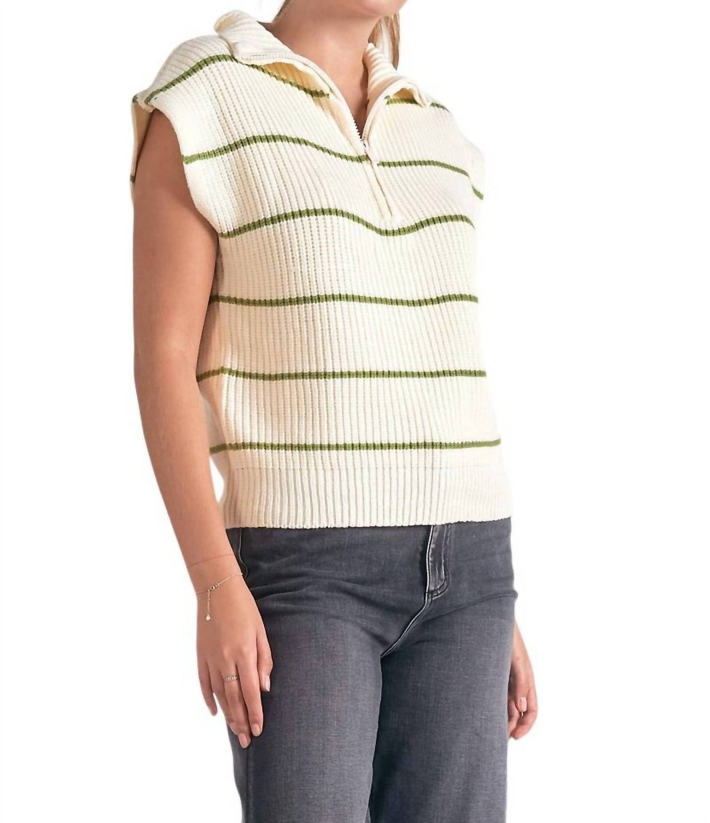 Elan - Stripe Zip Front Sweater