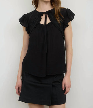 Blu Pepper - Women's Keyhole Neck With Tie Lace Trim Short Sleeve Top