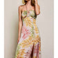 Dress Forum - Tropical Leaf Printed Satin Maxi Dress