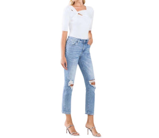 Vervet By Flying Monkey - Gabby Mid Rise Distressed Crop Straight Jeans