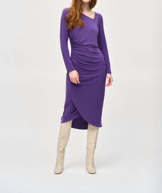 Joseph Ribkoff - Ruched Long Sleeve Wrap Midi Sheath Dress