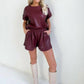 Klesis - Faux Leather Oversized Top And Shorts Set