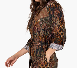 Apricot - Tribal Ikat Patchwork Shirt Dress