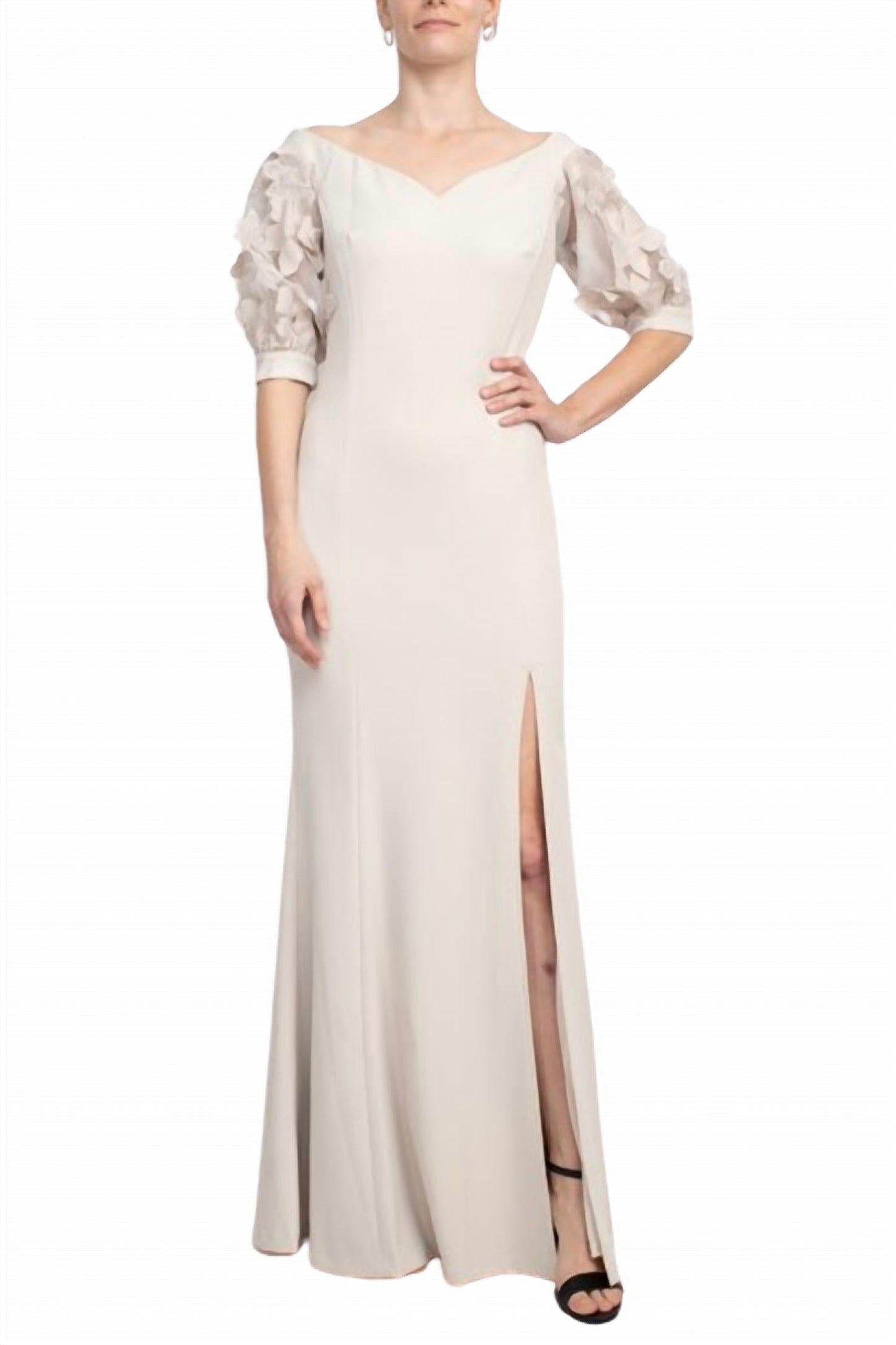 Alberto Makali - Embellished Lace Sleeve Mermaid Slit Side Gown