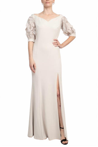 Alberto Makali - Embellished Lace Sleeve Mermaid Slit Side Gown