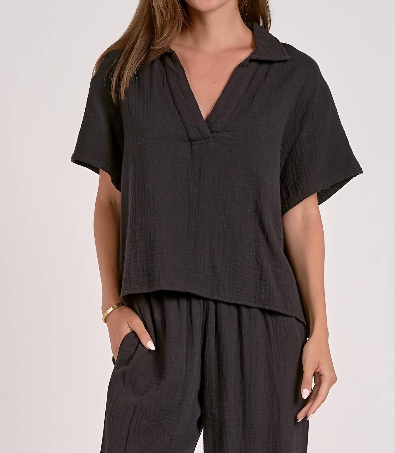 Elan - Gauze Button Down Top