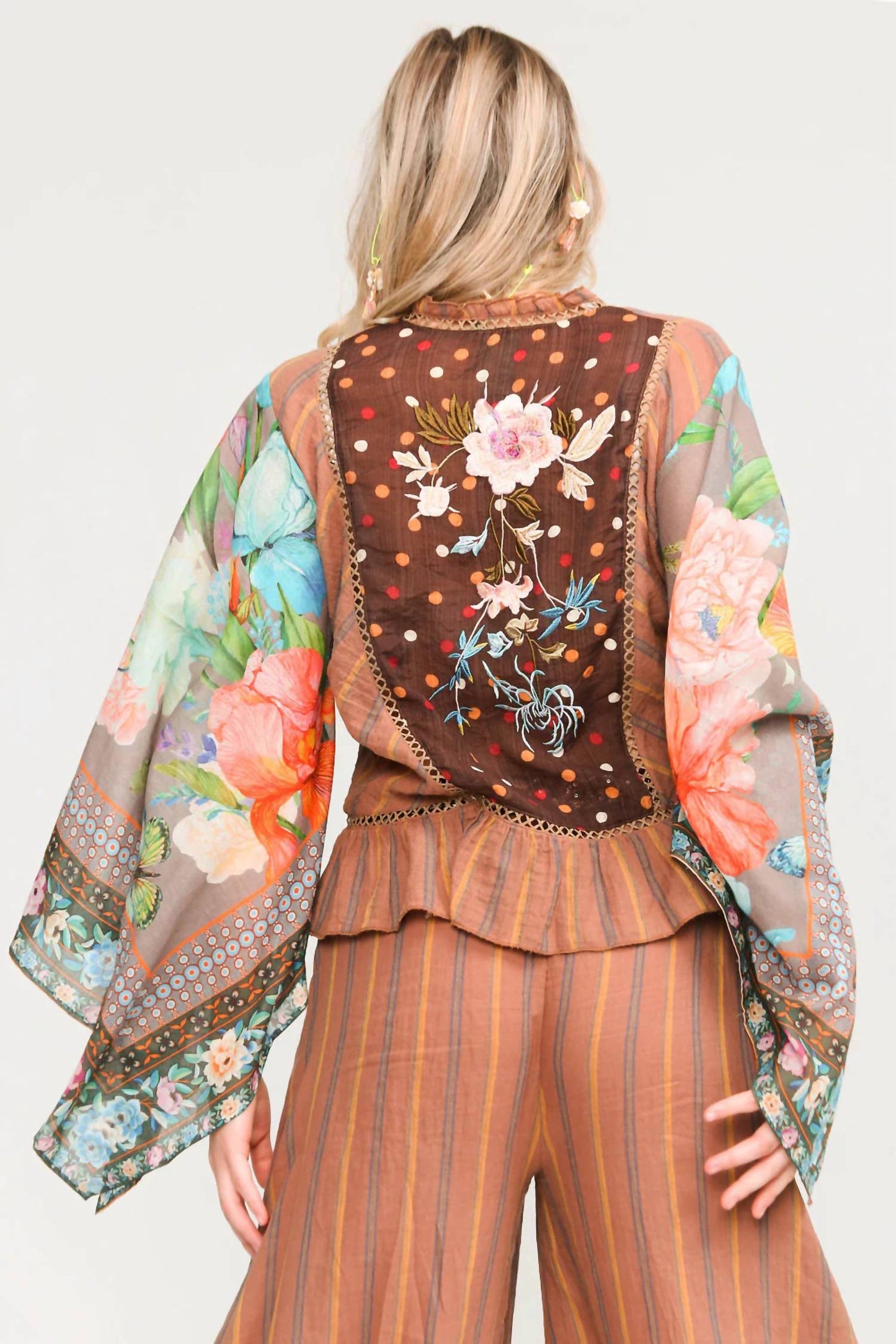 Aratta - Mariah Wide Leg Pants With Sequin Embroidered Floral Trim On Waistband