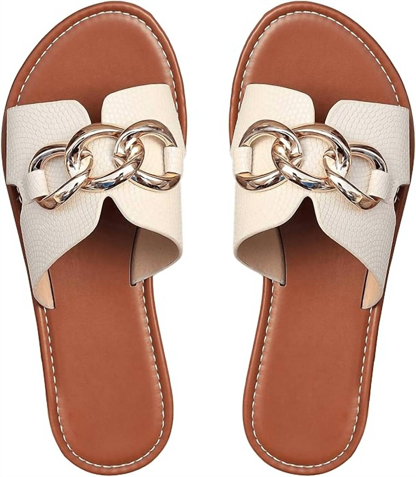 Aapparella - Women's Metal Rings Decor Cutout Flat Slippers