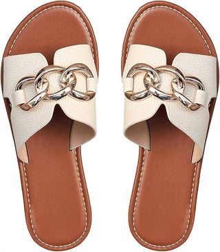 Aapparella - Women's Metal Rings Decor Cutout Flat Slippers