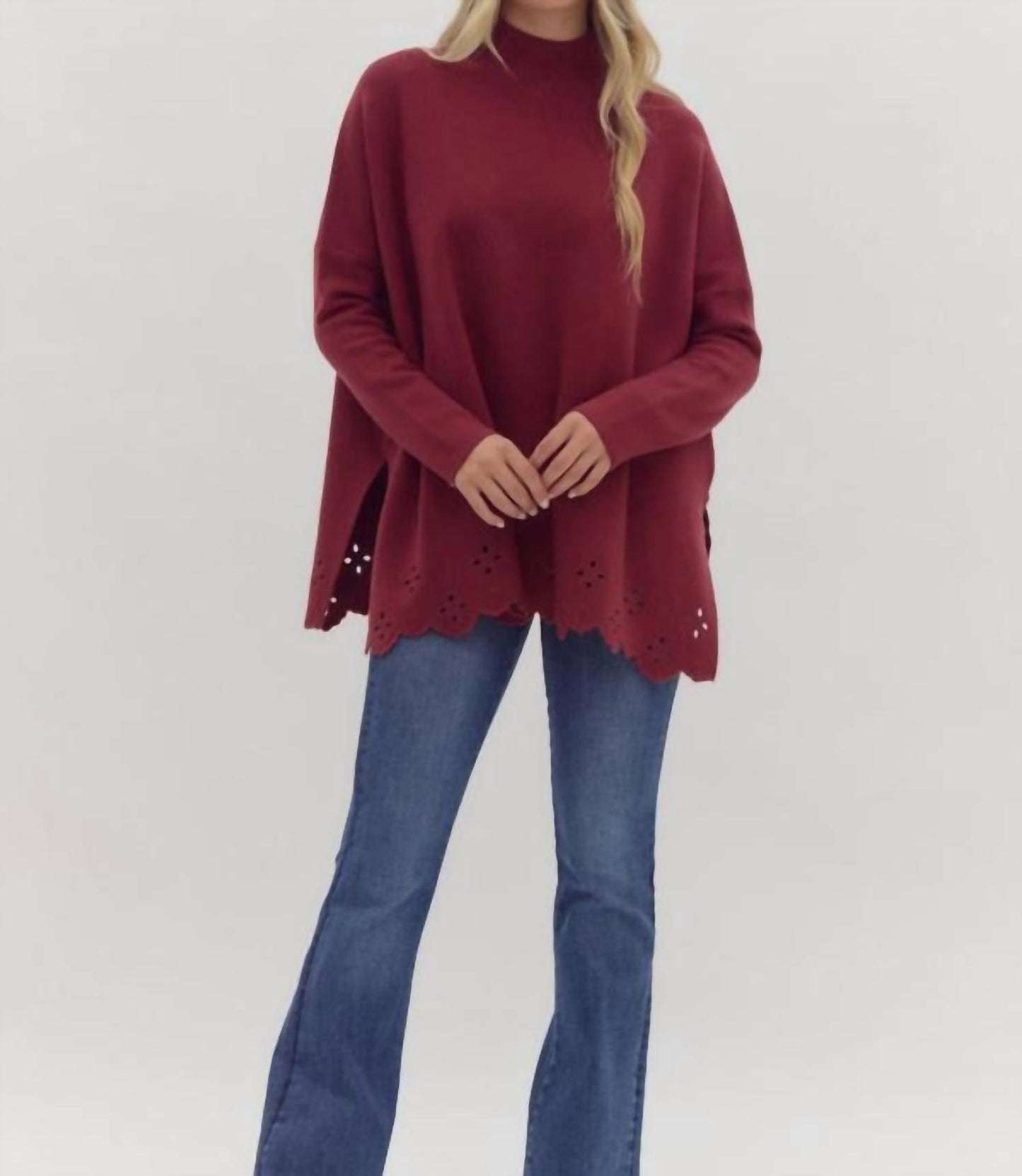 Entro - High Neck Eyelet Sweater