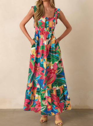 Skies Are Blue - Tropical Print Tiered Maxi Dress