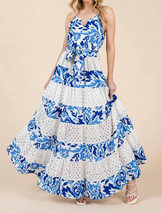 Geegee X Lovelo - Floral Eyelet Lace Tiered Maxi Sundress